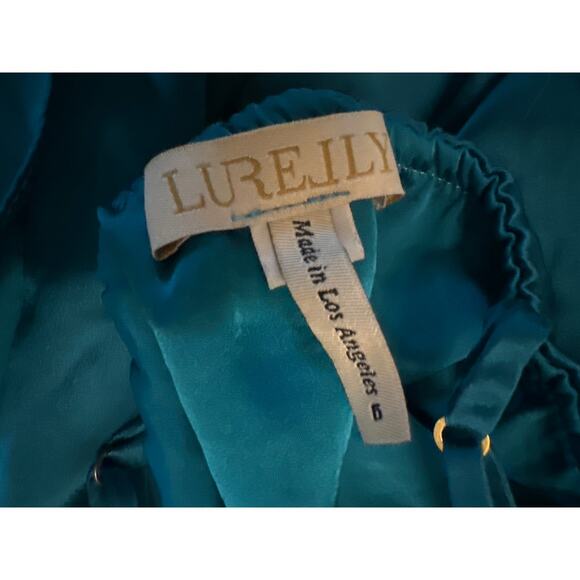 Women 6 Lurelly 100% Silk Wrap Tie Teal Green Maxi Dress Los Angeles Formal - Picture 7 of 7